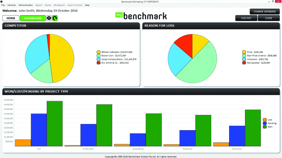 screenshot of Benchmark Estimating Software